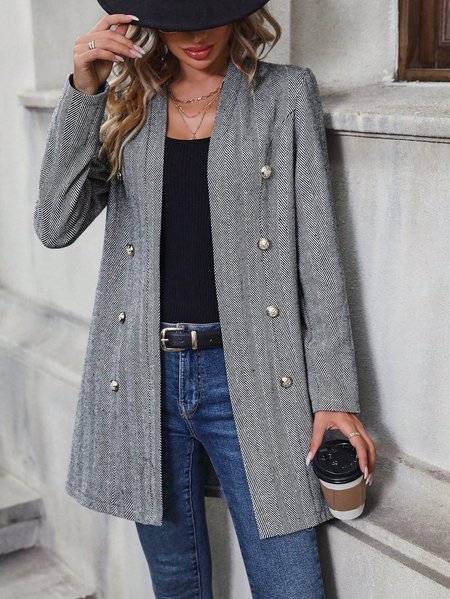 

Loose Urban Wrap Plain Blazer, Gray, Shirts & Blouses