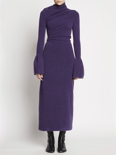 

Elegant Long Sleeve Regular Fit Plain Sweater Dress, Purple, Maxi Dresses