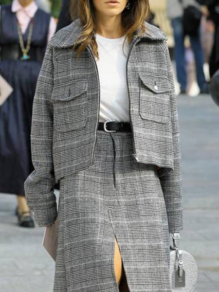 

Regular Fit Plaid Shawl Collar Urban Jacket, Gray, Jackets