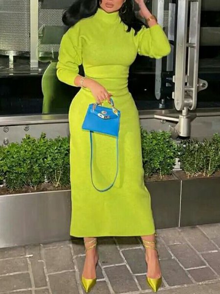 

Long Sleeve Regular Fit Elegant Sweater Dress, As picture, Maxi Dresses