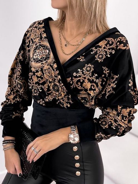 

Regular Fit High Elasticity V Neck Long Sleeve Elegant Shirt, Black, Blouses and Shirts