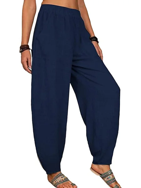 

Women's Linen Pants Harem Pants Harem Capri Baggy Cotton Linen Micro-elastic Sporty Casual Daily Summer Spring Beach Pants, Purplish blue, Pants