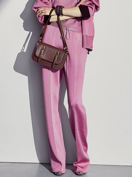 

Plain Urban Regular Fit Fashion Straight Pants, Pink, Pants