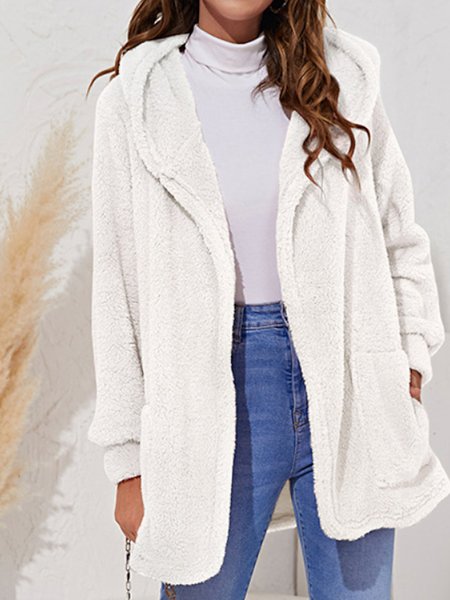 

Casual Hoodie Teddy Jacket, White, Coats