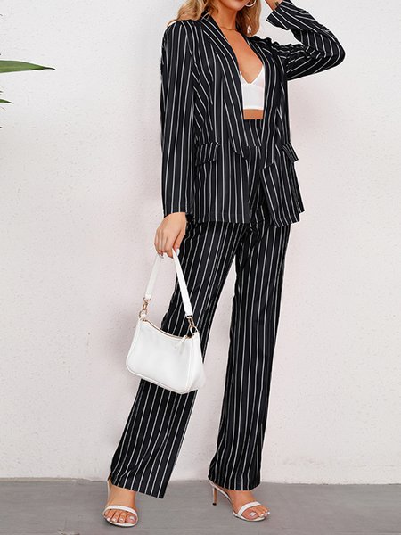 

Linen Casual Regular Fit Two-Piece Set, Black, Suit Set