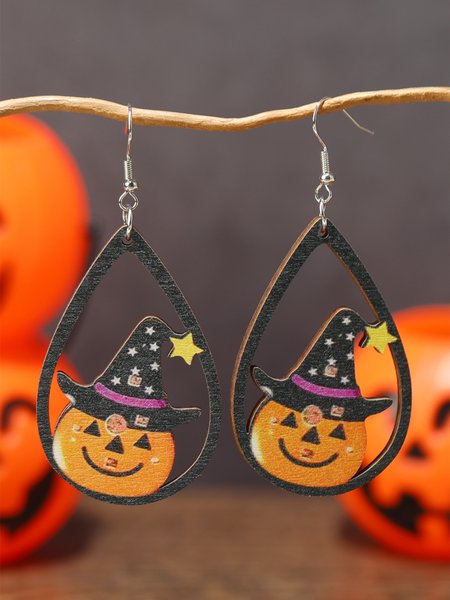 

Halloween Pumpkin Demon Wooden Dangle Earrings, As picture, Earrings