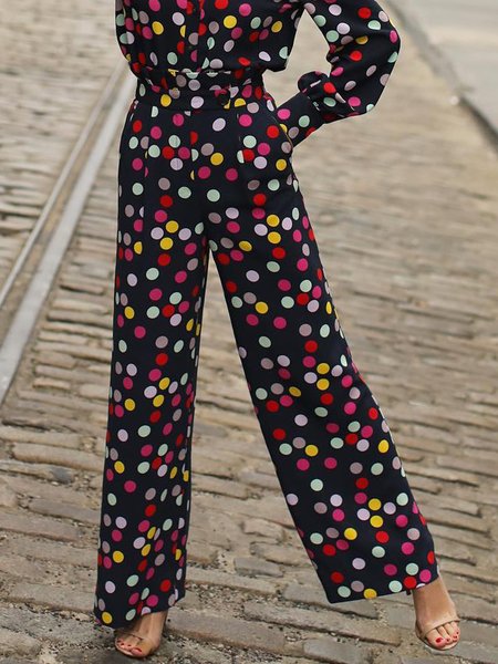

Urban Polka Dots Fashion Straight Pants, Black, Pants