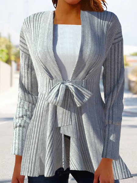 

Casual Lace-Up Plain Kimono, Gray, Cardigans