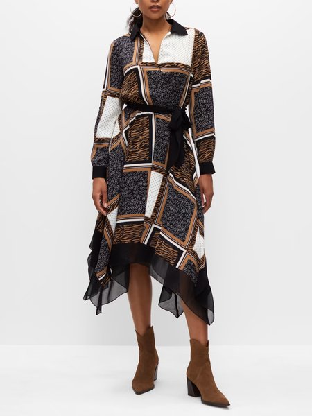 

Urban Abstract Shawl Collar Lace Dress, Multicolor, Maxi Dresses