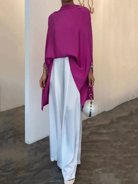 

Loose Plain Casual Two-Piece Set, Deep pink, Suit Set