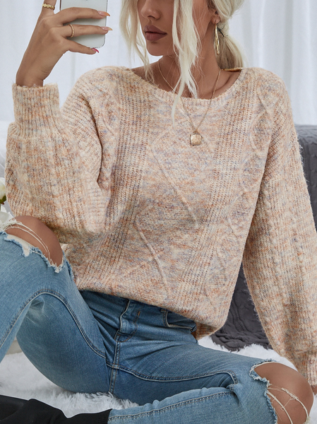 

Wool/Knitting Plain Casual Buckle Sweater, Khaki, Sweaters