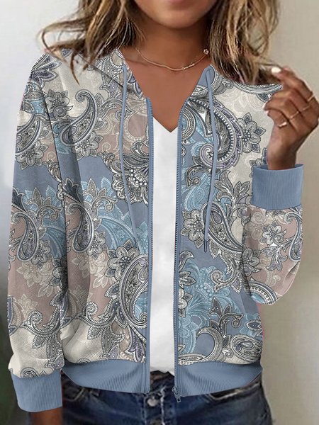 

Loose Ethnic Casual Zipper Jacket, Blue, Jackets