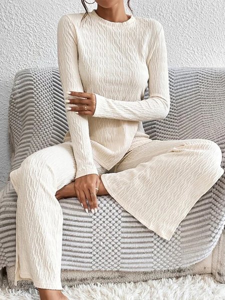 

Plain Casual Cut-Outs Two-Piece Set, Light khaki, Suit Set