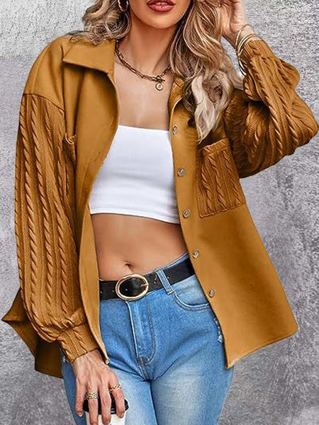 

Casual Shirt Collar Plain Jacket, Yellow, Jackets