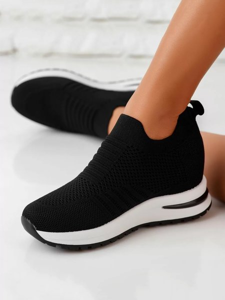 

Women Breathable Mesh Fabric Height Increasing Slip On Sneakers, Black, Sneakers