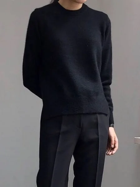 

Urban Crew Neck Plain Long Sleeve Regular Fit Sweater, Black, Pullovers