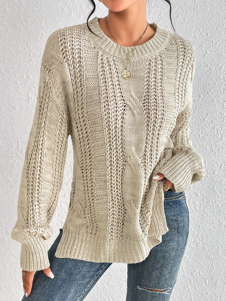 

Plain Casual Loose Wool/Knitting Sweater, Khaki, Sweaters