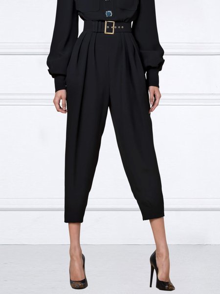 

Loose Plain Urban Fashion Pants, Black, Pants