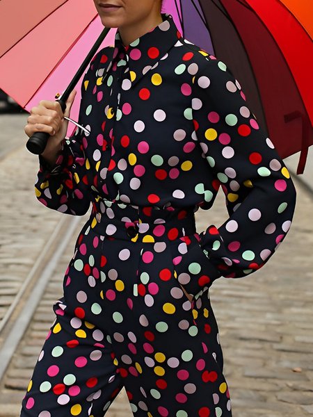

Urban Regular Fit Polka Dots Shirt Collar Blouse, Black, Blouses and Shirts