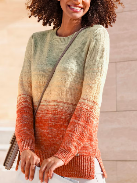 

Crew Neck Ombre Casual Loose Sweater, Orange, Sweaters