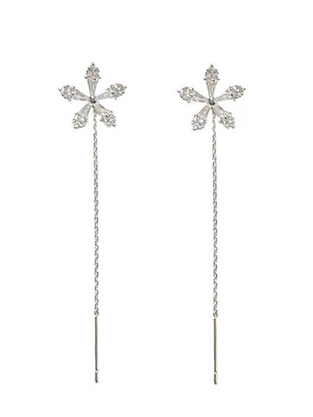 

Rhinestone Flower Adjustable Dangle Earrings, Silver, Earrings