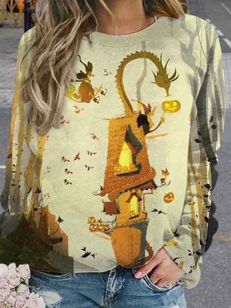 

Loose Crew Neck Casual Turkey T-Shirt, Apricot, Long sleeves
