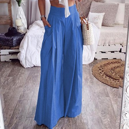 

Plain Loose Casual Pants, Light blue, Pants