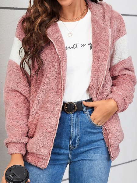 

Hoodie Fluff/Granular Fleece Fabric Casual Loose Teddy Jacket, Dark pink, Coats