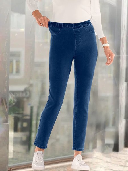 

Loose Plain Denim Casual Jeans, Blue, Jeans
