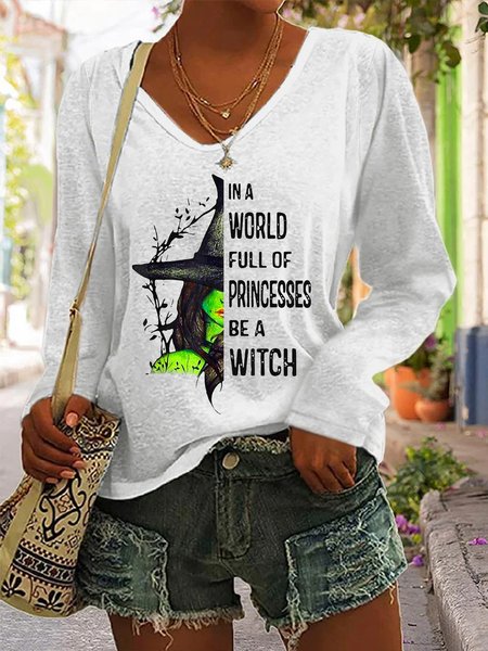 

Casual Halloween V Neck Loose T-Shirt, Color4, Long sleeves