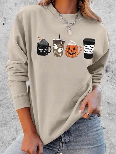 

Casual Loose Halloween Sweatshirt, Khaki, Sweatshirts & Hoodies