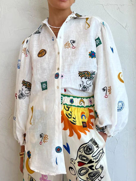 

JFN Cotton & Linen Loose Shirt Collar Casual Shirt, White, Shirts & Blouses