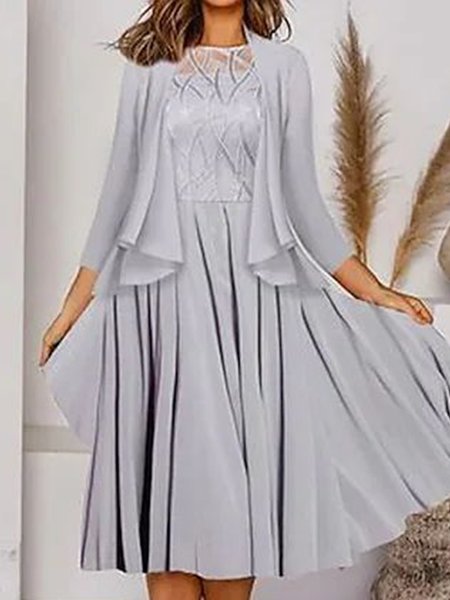 

Regular Fit Boat Neck Elegant Two-Piece Set, Gray, Party Dresses