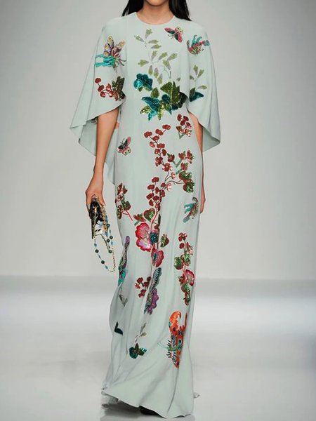 

Casual Square Neck Loose Floral Dress With No, As picture, Dresses