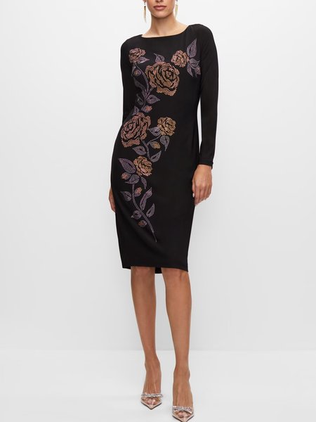 

Jersey Crew Neck Elegant Dress, Black, Maxi Dresses