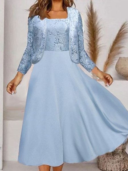 

Regular Fit Elegant Lace Two-Piece Set, Blue, Party Dresses
