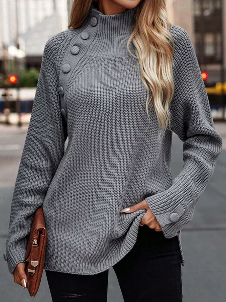 

Buckle Wool/Knitting Plain Casual Sweater, Deep gray, Sweaters