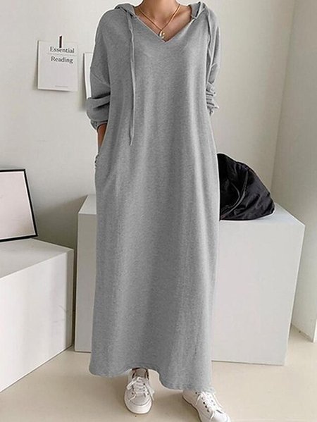 

Hoodie Casual Pocket Stitching Dress With No, Gray, Dresses