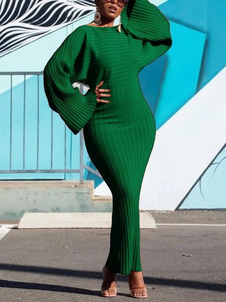 

Elegant Tight Plain Sweater Maxi Dress With No Belt, Green, Maxi Dresses