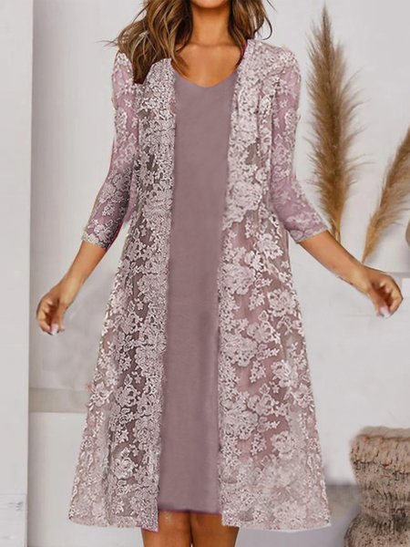 

Lace Plain Elegant Two-Piece Set, Purplish red, Party Dresses