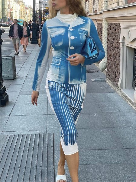 

Urban Turtleneck Tight Long Sleeve Midi Dress With No Belt, Blue, Midi Dresses