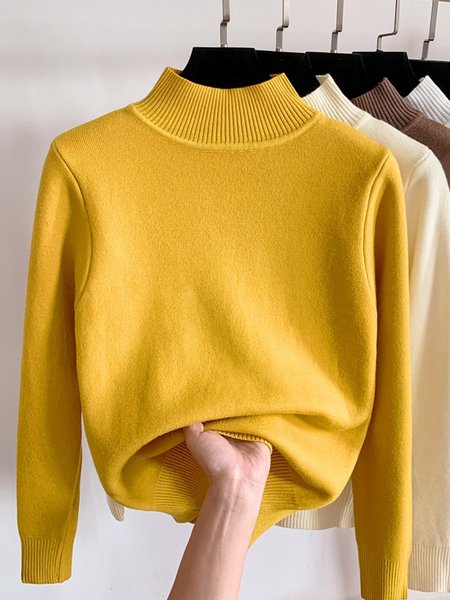 

Plain Casual Yarn/Wool Yarn Half Turtleneck Sweater, Yellow, Sweaters & Cardigans