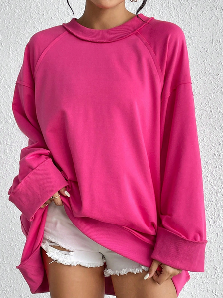 

Loose Plain Casual T-Shirt, Rose red, T-Shirts