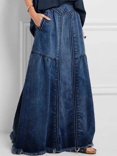 

Women's Casual Brushed Elastic Waist Denim Skirt, Dark_blue, Skirts