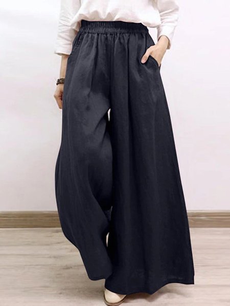 

Fashion Solid Color High Waisted Wide Leg Pants, Navy blue, Pants