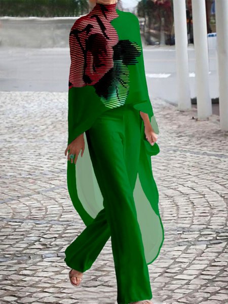 Elegant Floral Loose Shirt, Green, Blouses and Shirts