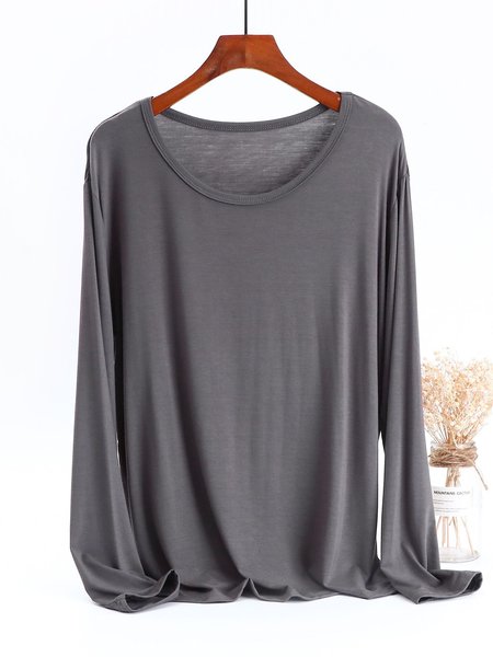 

Women Plain Crew Neck Casual Long Sleeve T-shirt, Deep gray, Long Sleeves