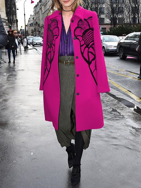 

Urban Shirt Collar Lace Print Regular Fit Coat, Rose red, Coats