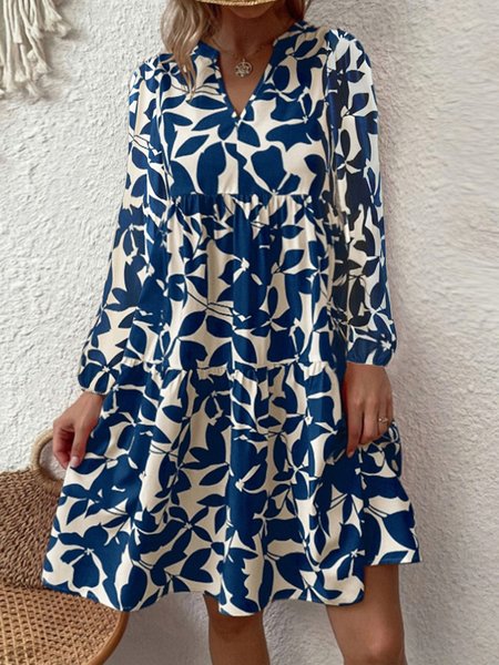 

Casual V Neck Loose Dress With No, Navyblue, Dresses