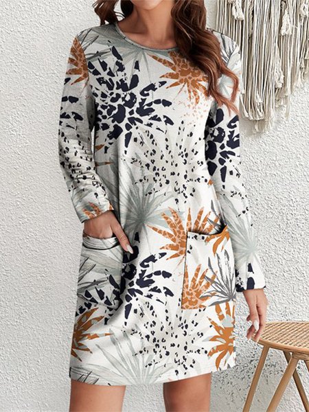 

Floral Loose Pocket Stitching Casual Dress, White, Dresses